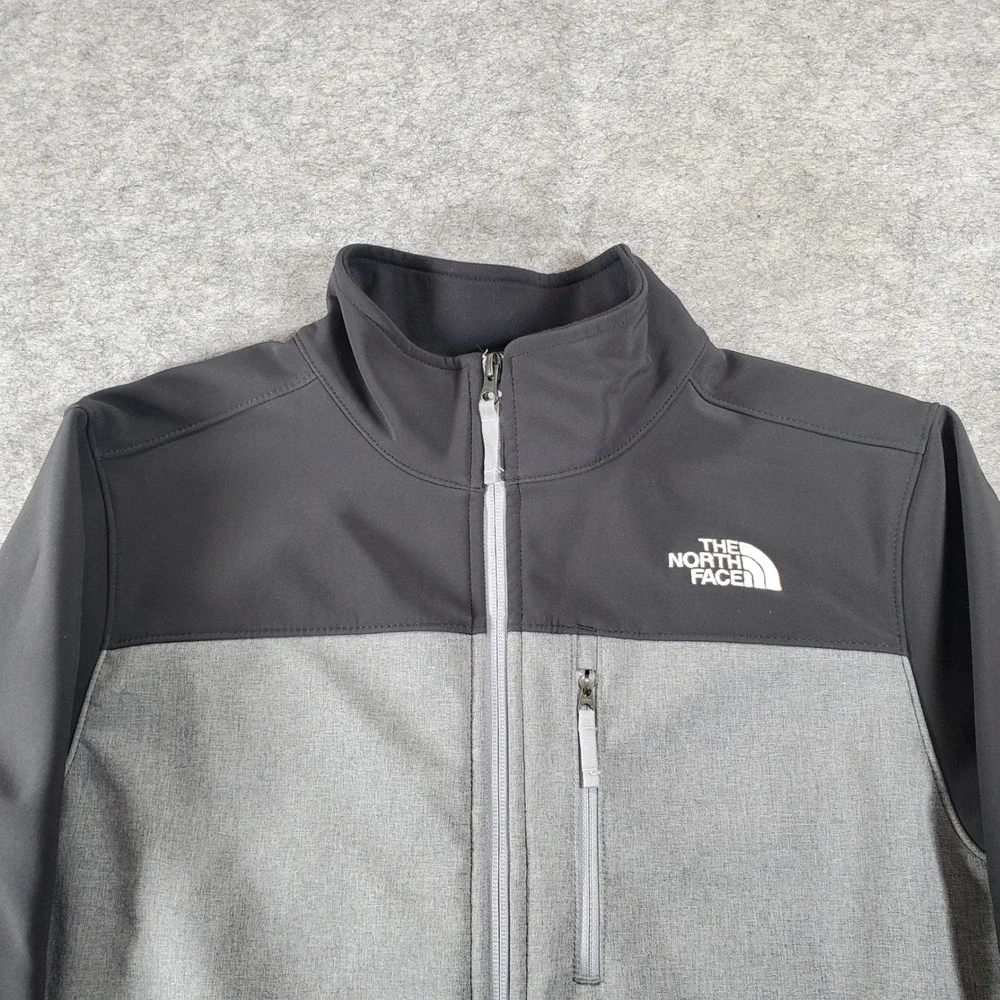 The North Face Apex Jacket Men Medium Gray Black Bionic Softshell Full Zip Coat